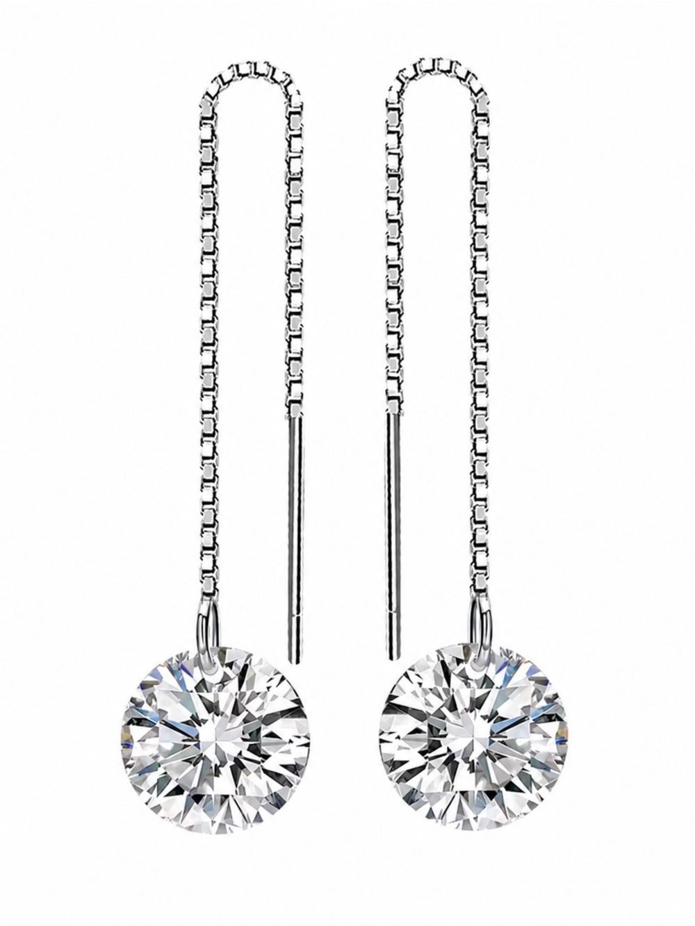 Italian Luxury Sterling Silver Clear Cubic Zirconia Threader Drop Earrings NWOT